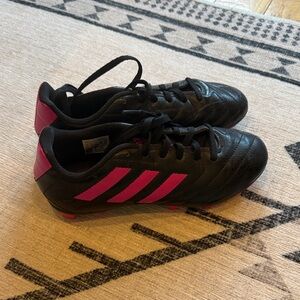 Adidas Kids Black Soccer Cleats with Pink Stripes